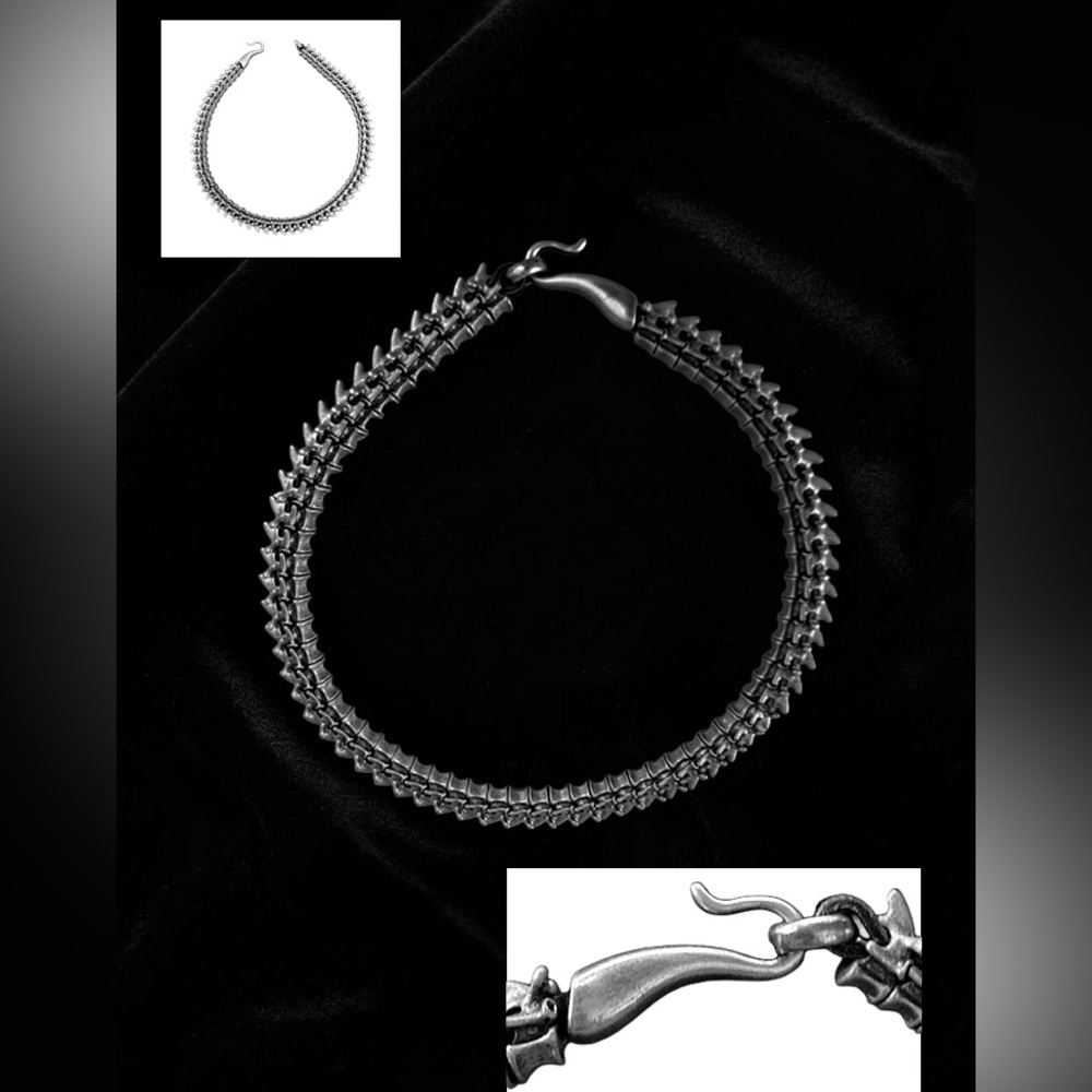 Gothic Spine Vertebrae Link Choker Necklace Aged Silver